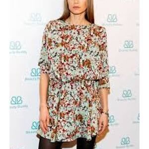 Zara Structured Blouson Floral Mini Dress Cottagecore Padded Shoulders Apron XS